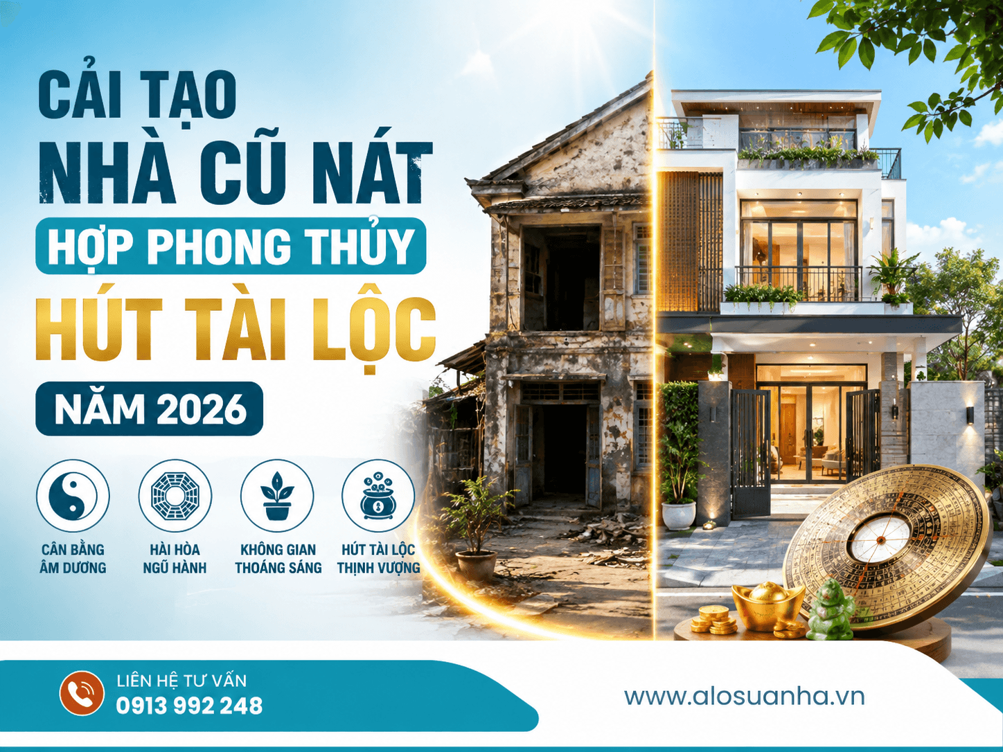 Ảnh minh họa: Cải tạo nhà cũ nát hợp phong thủy hút tài lộc năm 2026