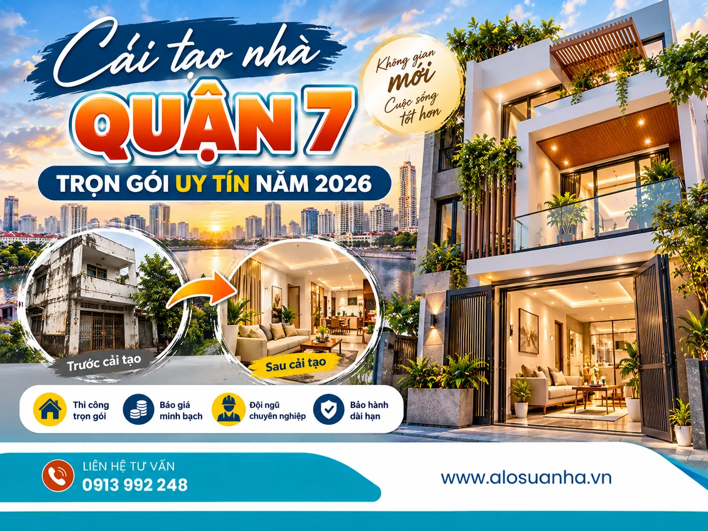 Ảnh minh họa bài viết: Cải tạo nhà quận 7 trọn gói uy tín năm 2026
