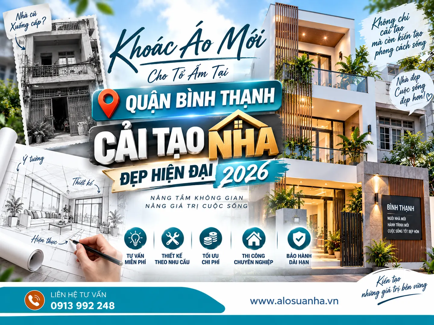 Ảnh minh họa bài viết: Cải tạo nhà quận Bình Thạnh đẹp hiện đại 2026
